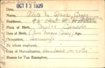 Voter registration card of Alice M. Spear Casey, Hartford, October 13, 1920
