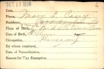 Voter registration card of Mary E. Casey, Hartford, October 11, 1920