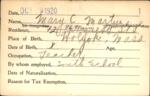 Voter registration card of Mary C. Martin, Hartford, October 9, 1920