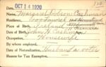 Voter registration card of Margaret Dobson Cashman, Hartford, October 14, 1920