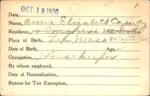 Voter registration card of Anna Elizabeth Cassidy, Hartford, October 18, 1920