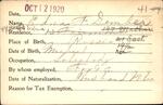 Voter registration card of Edna F. Dember, Hartford, October 12, 1920