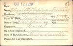 Voter registration card of Elizabeth Chapman Deming, Hartford, October 12, 1920