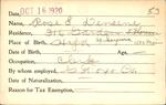 Voter registration card of Rose E. Deneene, Hartford, October 16, 1920