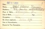 Voter registration card of Ethel Stoddard Denison, Hartford, October 18, 1920