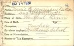Voter registration card of Marie C. Morrissey (DePatie), Hartford, October 14, 1920