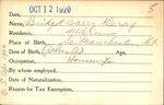 Voter registration card of Bridget Barry Deray, Hartford, October 12, 1920