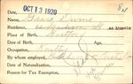 Voter registration card of Grace Devine, Hartford, October 13, 1920.