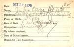 Voter registration card of Julia Perna DeVito, Hartford, October 13, 1920.