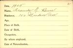 Voter registration card of Frances E. (Ellen) Burr, Hartford, 1905