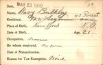 Voter registration card of Mary Bulkley, Hartford, March 23, 1910