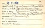 Voter registration card of Rose Hershenow Weinstein, Hartford, October 15, 1920