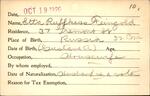 Voter registration card of Etta Ruffkess Feingold, Hartford, October 19, 1920.