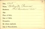 Voter registration card of Betsey M. Parsons, Hartford, 1905