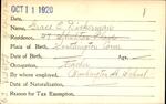 Voter registration card of Grace E. Dickerman, Hartford, October 11, 1920.