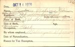 Voter registration card of Beatrice Melins Dickinson, Hartford, October 14, 1920.
