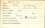 Voter registration card of Ethel L. Dickinson, Hartford, October 16, 1920