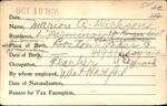 Voter registration card of Marion A. Dickson, Hartford, October 19, 1920