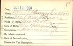 Voter registration card of Harriet Phinney Dillon, Hartford, October 11, 1920