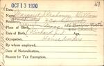 Voter registration card of Margaret J. Mahoney Dillon, Hartford, October 13, 1920