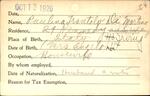 Voter registration card of Paulina Trantolo DiMartino, Hartford, October 12, 1920