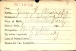 Voter registration card of Jean V. Divinsky, Hartford, October 18, 1920