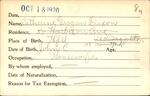 Voter registration card of Catherine Grogan Dixon, Hartford, October 18, 1920