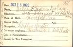 Voter registration card of Helen E. Morris (Dolan), Hartford, October 18, 1920