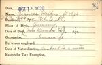 Voter registration card of Frances Weihn Dolge, Hartford, October 16, 1920