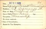 Voter registration card of Agnes Oviatt Donahue, Hartford, October 15, 1920