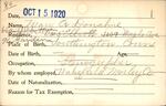 Voter registration card of Mary A. Donahue, Hartford, October 15, 1920