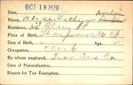 Voter registration card of Alice Kathryn Donlin (Donlon), Hartford, October 18, 1920