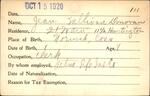 Voter registration card of Jean Sullivan (Donovan), Hartford, October 15, 1920