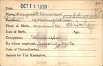Voter registration card of Margaret F. Donovan, Hartford, October 13, 1920
