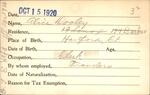 Voter registration card of Alice Dooley, Hartford, October 15, 1920