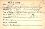 Voter registration card of Catherine Burns Dooley, Hartford, October 18, 1920