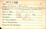 Voter registration card of Clara Dooley, Hartford, October 15, 1920