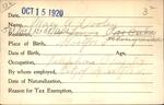 Voter registration card of Mary A. Dooley, Hartford, October 15, 1920