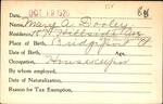 Voter registration card of Mary A. Dooley, Hartford, October 19, 1920