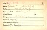 Voter registration card of Jessie C. Doolittle, Hartford, October 18, 1920