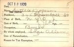 Voter registration card of Estelle Dopson, Hartford, October 18, 1920