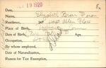 Voter registration card of Elizabeth Brown Doran, Hartford, October 19, 1920