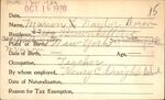 Voter registration card of Marion L. Naylor (Doran), Hartford, October 16, 1920