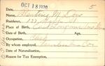Voter registration card of Beatrice M. Dow, Hartford, October 18, 1920