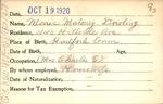 Voter registration card of Marie Maloney Dowling, Hartford, October 19, 1920