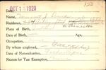 Voter registration card of Margaret J. Downes, Hartford, October 15, 1920