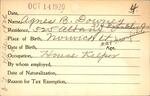 Voter registration card of Agnes B. Downey, Hartford, October 14, 1920