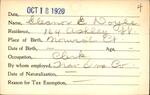 Voter registration card of Eleanor E. Doyle, Hartford, October 18, 1920