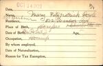 Voter registration card of Mary Fitzpatrick Doyle, Hartford, October 14, 1920