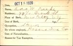 Voter registration card of Ada W. Drake, Hartford, October 15, 1920